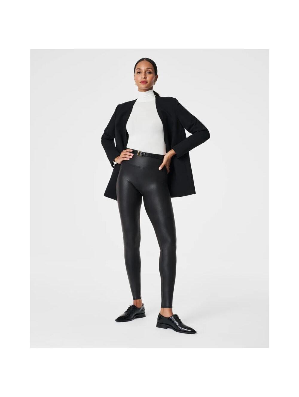 SPANX Faux Leather Leggings Black Size XS Petite High Waist Slimming Flattering